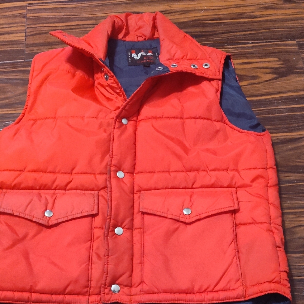 Red Quilted Outdoor Vest with Navy Lining